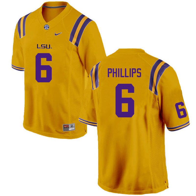 LSU Tigers #6 Jacob Phillips College Football Jerseys Stitched Sale-Gold